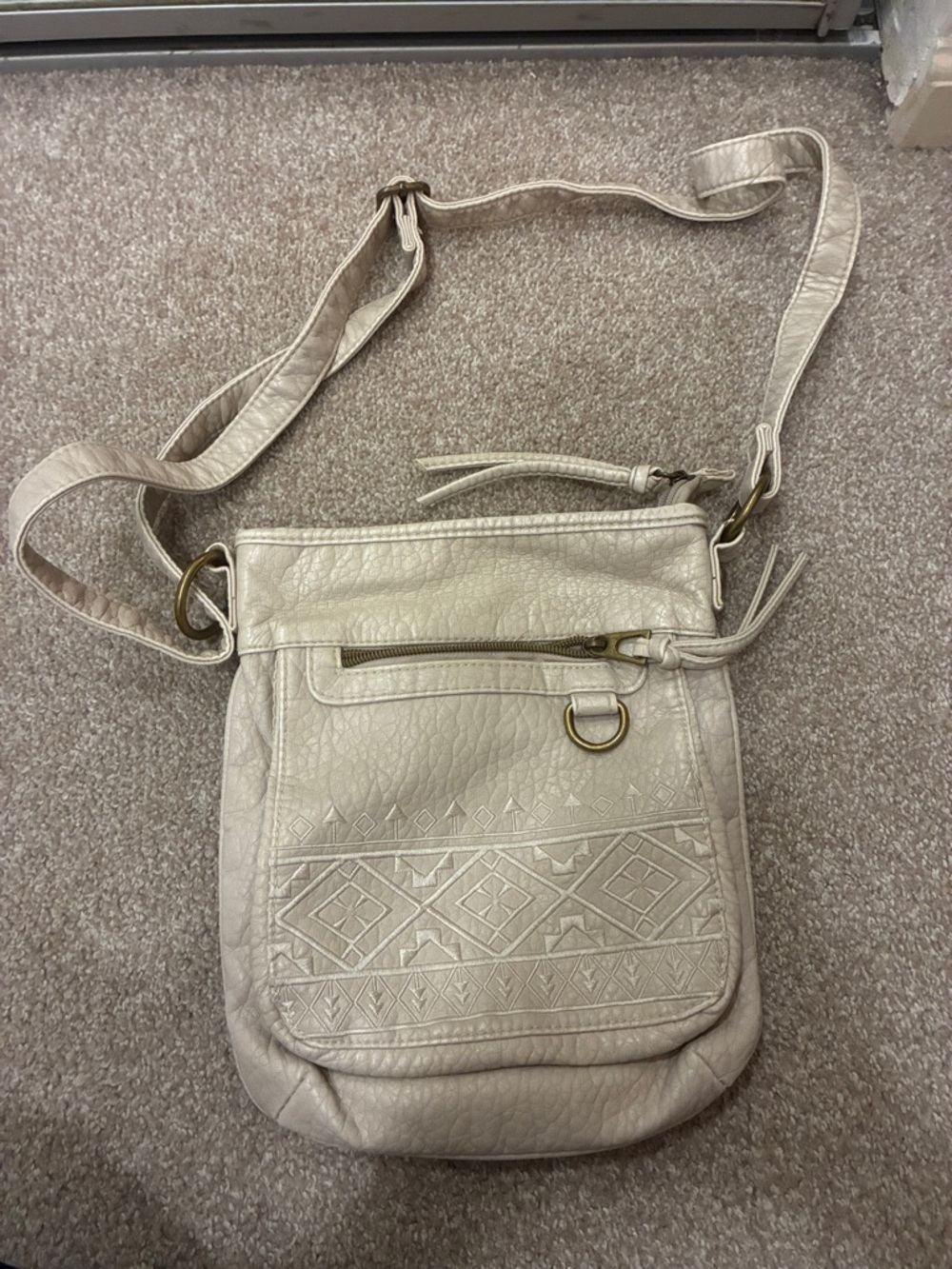Women's Cream Crossbody Bag with Embossed Geometric Detail